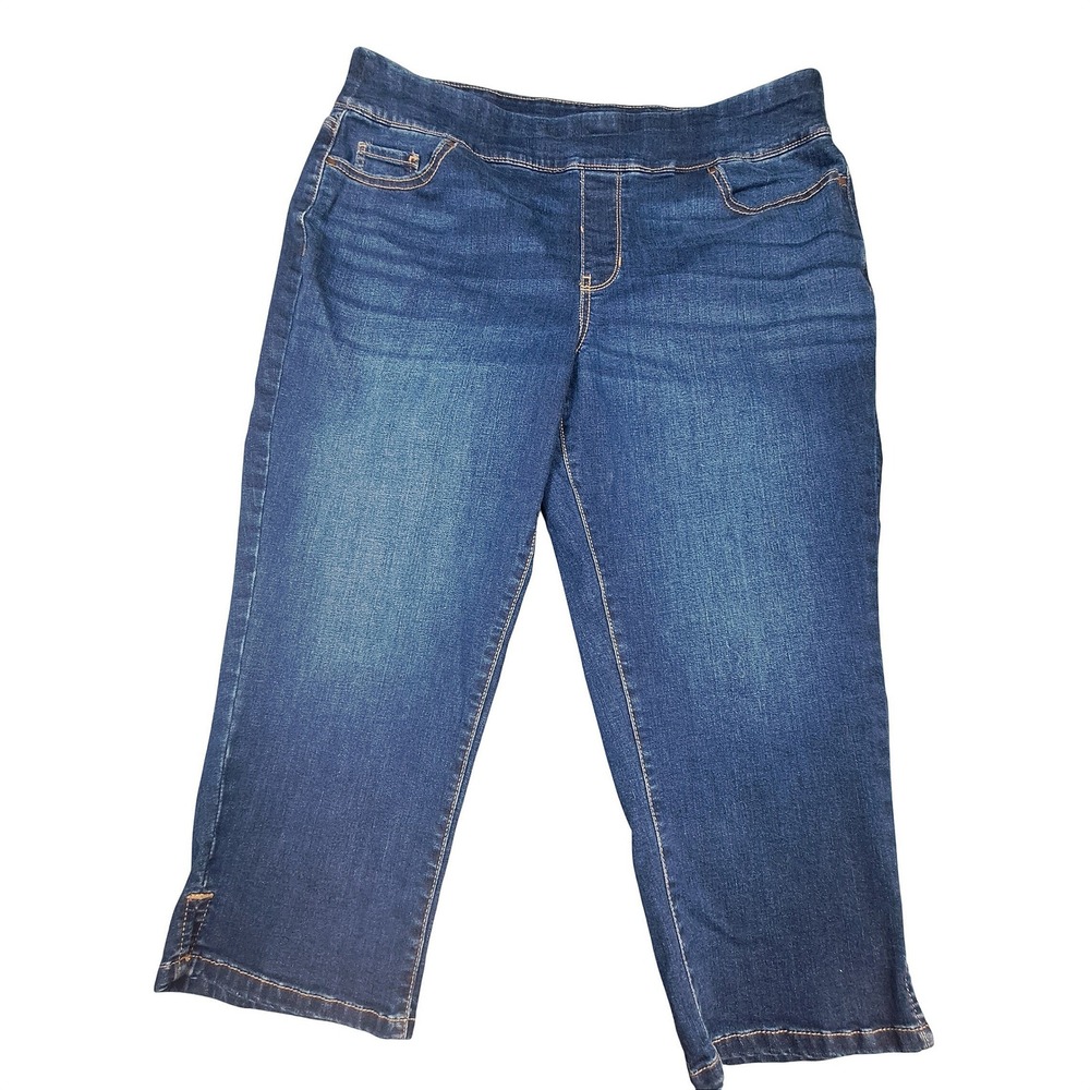 Croft & Barrow Womens Blue Pull On Denim Capri Jeans Size 14 Medium Wash Stretch
